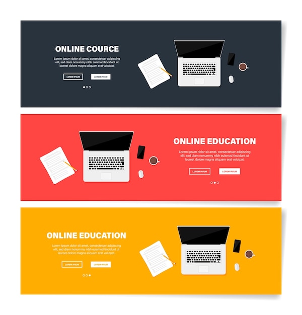 Conjunto de banners para educación en línea y cursos Ilustración vectorial