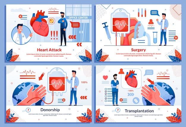 Conjunto de banners de enfermedades cardiovasculares de ataque cardíaco