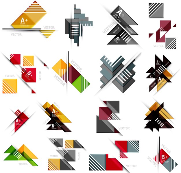 Conjunto de banners geométricos de estilo de diseño de papel con elementos infográficos de texto de muestra