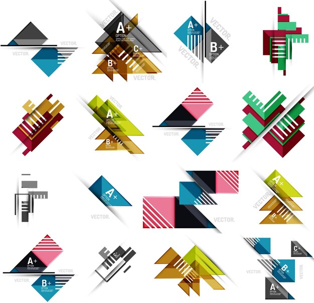 Conjunto de banners geométricos de estilo de diseño de papel con elementos infográficos de texto de muestra