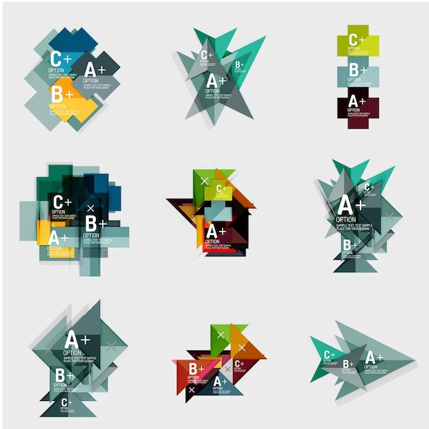 Conjunto de banners geométricos de estilo de diseño de papel con elementos infográficos de texto de muestra