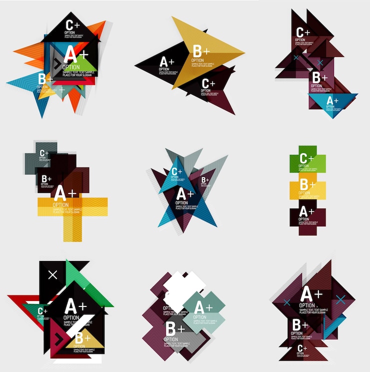 Vector conjunto de banners geométricos de estilo de diseño de papel con elementos infográficos de texto de muestra