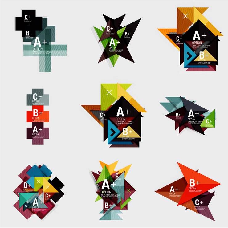 Vector conjunto de banners geométricos de estilo de diseño de papel con elementos infográficos de texto de muestra