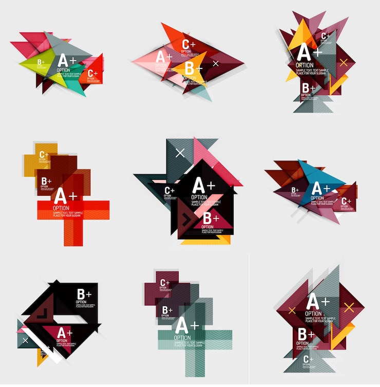 Vector conjunto de banners geométricos de estilo de diseño de papel con elementos infográficos de texto de muestra