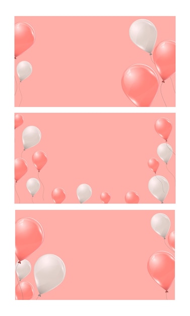 Conjunto de banners con globos de helio rosa y blanco.