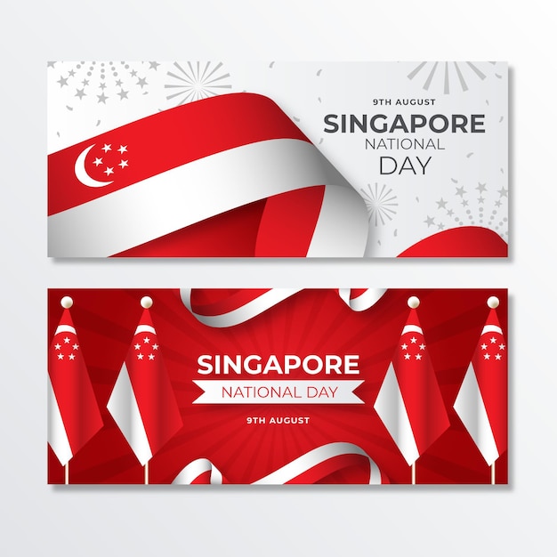 Conjunto de banners de gradiente del día nacional de singapur