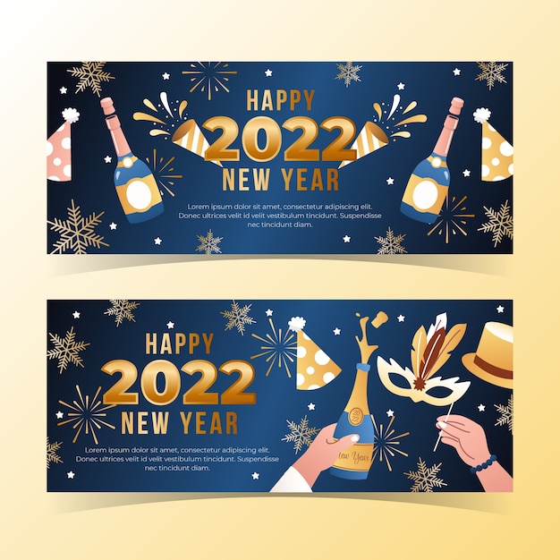 Vector conjunto de banners gradiente feliz año nuevo 2022