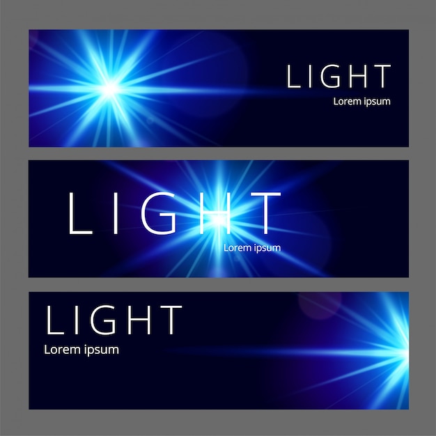 Conjunto de banners horizontales abstractos modernos. Destello de luz realista. Diseño futurista