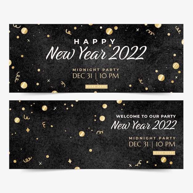 Vector conjunto de banners horizontales acuarela feliz año nuevo 2022