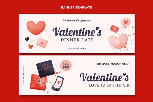 Vector conjunto de banners horizontales de acuarela de san valentín