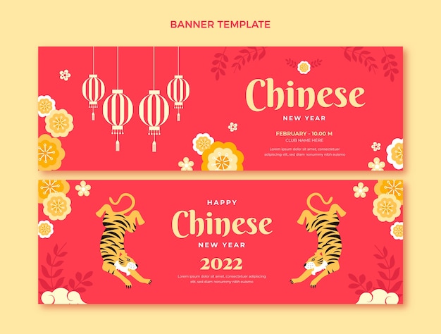 Conjunto de banners horizontales de año nuevo chino plano