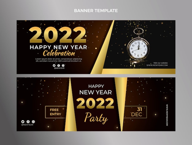 Vector conjunto de banners horizontales de año nuevo degradado