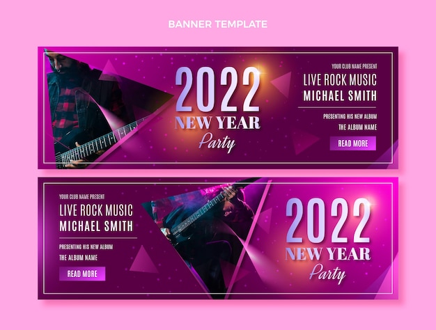 Vector conjunto de banners horizontales de año nuevo degradado