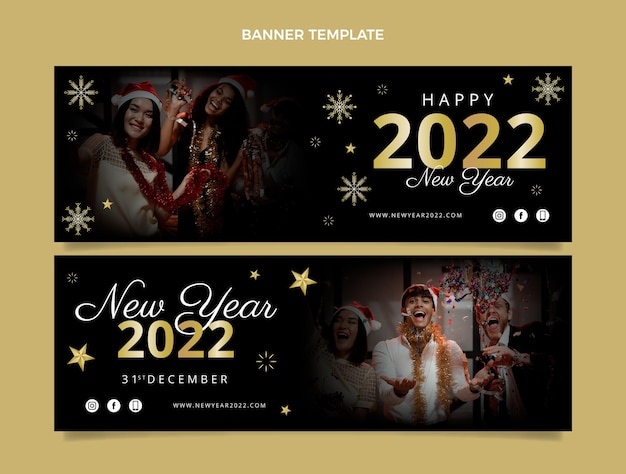 Conjunto de banners horizontales de año nuevo degradado