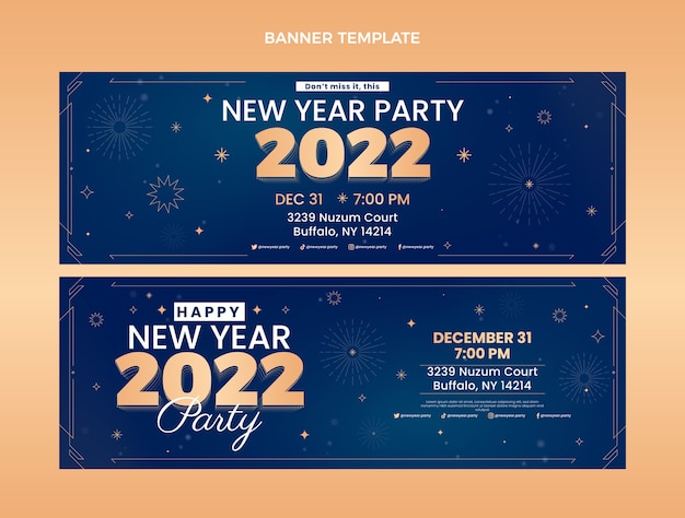 Vector conjunto de banners horizontales de año nuevo degradado