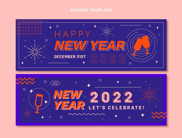 Vector conjunto de banners horizontales de año nuevo plano