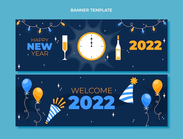 Vector conjunto de banners horizontales de año nuevo plano