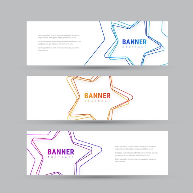 Conjunto de banners horizontales blancos con estrellas multicolores.