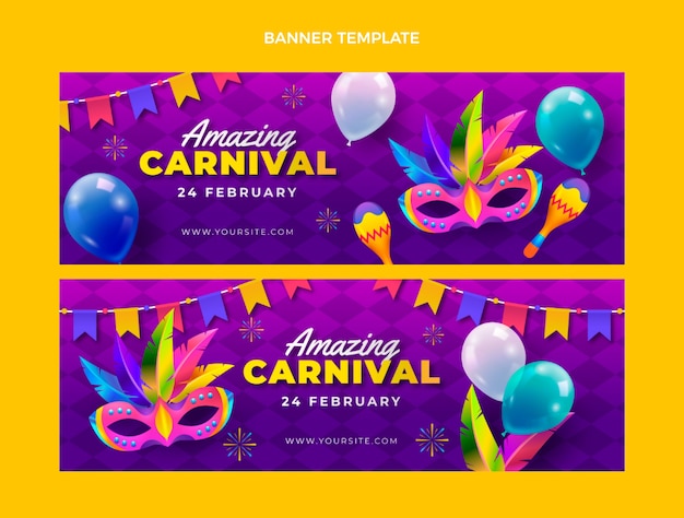 Vector conjunto de banners horizontales de carnaval degradado