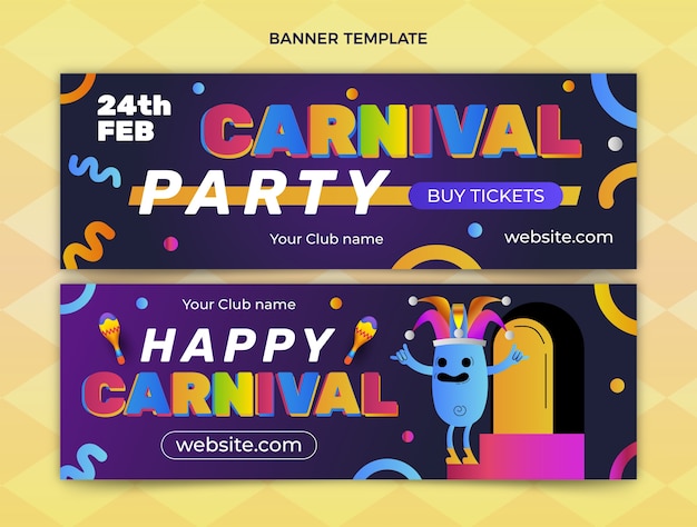 Vector conjunto de banners horizontales de carnaval degradado