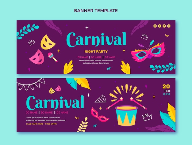 Vector conjunto de banners horizontales de carnaval dibujados a mano