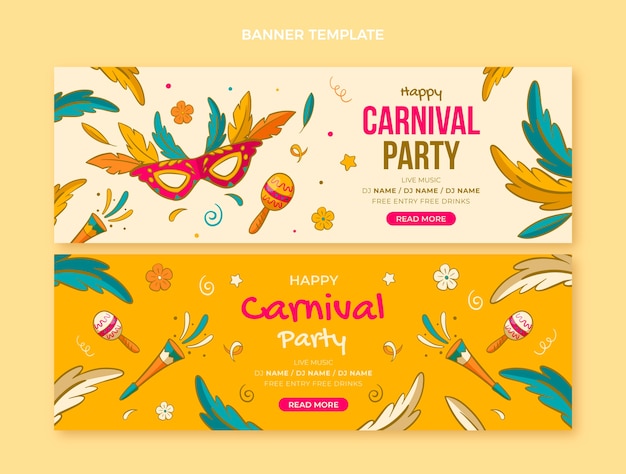 Conjunto de banners horizontales de carnaval dibujados a mano