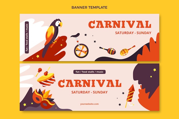 Conjunto de banners horizontales de carnaval plano.