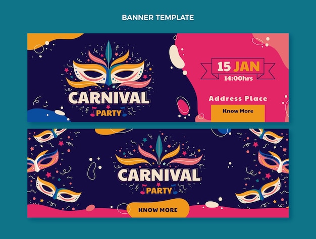 Conjunto de banners horizontales de carnaval plano.