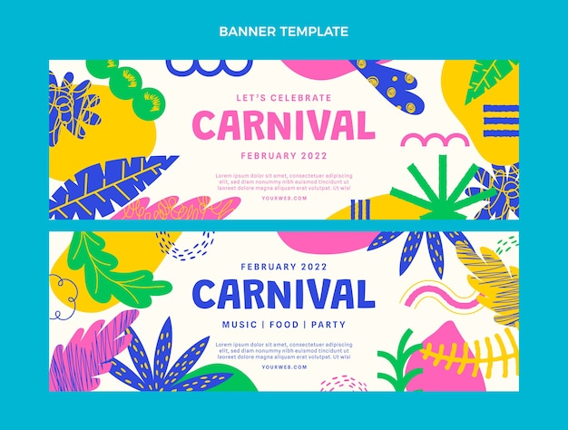 Conjunto de banners horizontales de carnaval plano.