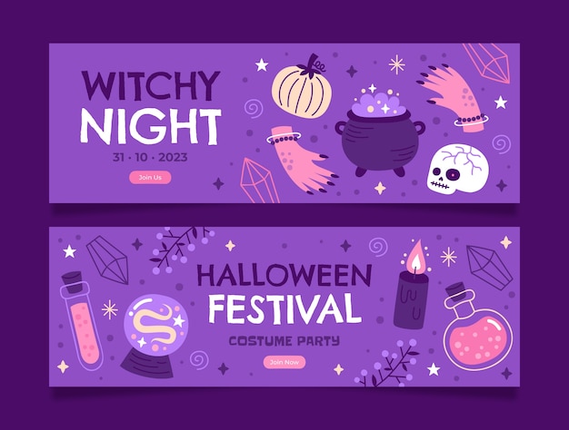 Conjunto de banners horizontales para la celebración de halloween