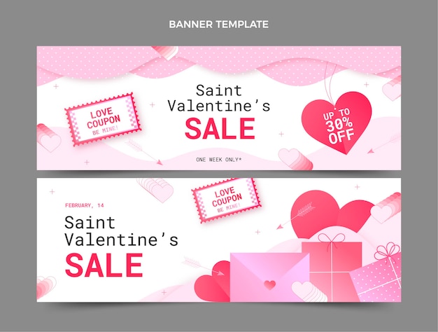 Vector conjunto de banners horizontales degradados de san valentín