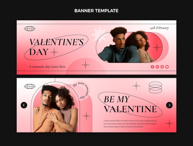 Vector conjunto de banners horizontales degradados de san valentín