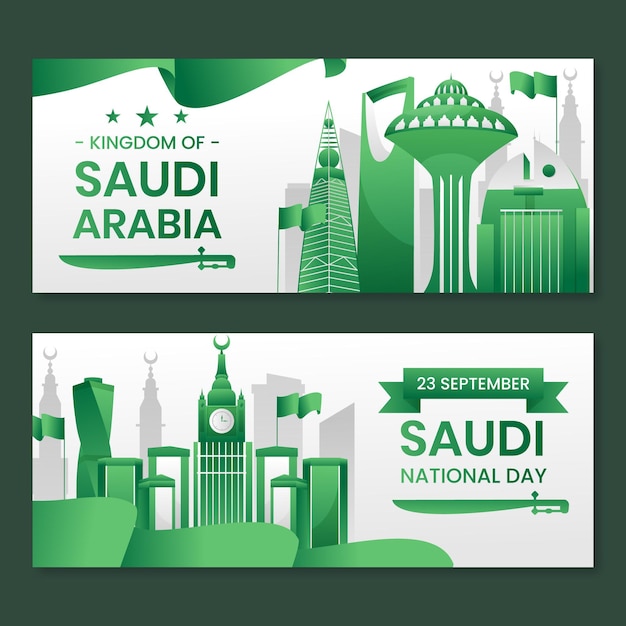 Conjunto de banners horizontales detallados del día nacional saudita