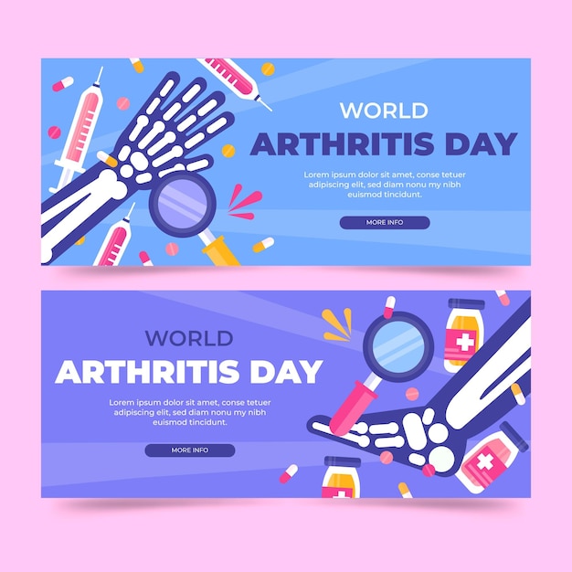 Vector conjunto de banners horizontales del día mundial de la artritis plana