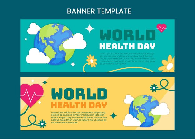 Conjunto de banners horizontales feliz día mundial de la salud