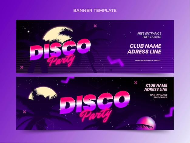 Conjunto de banners horizontales de fiesta disco vaporwave retro degradado