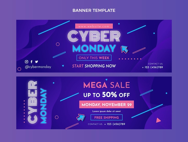 Vector conjunto de banners horizontales flat cyber monday