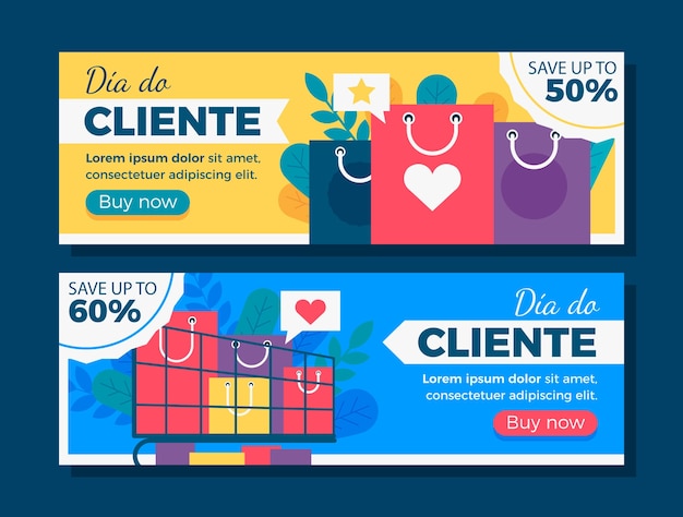 Vector conjunto de banners horizontales flat dia do cliente