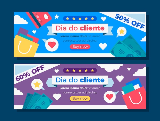 Vector conjunto de banners horizontales flat dia do cliente