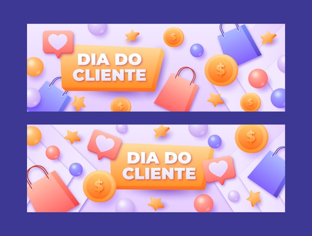 Conjunto de banners horizontales gradiente dia do cliente