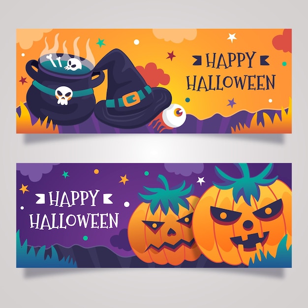 Conjunto de banners horizontales de halloween degradado