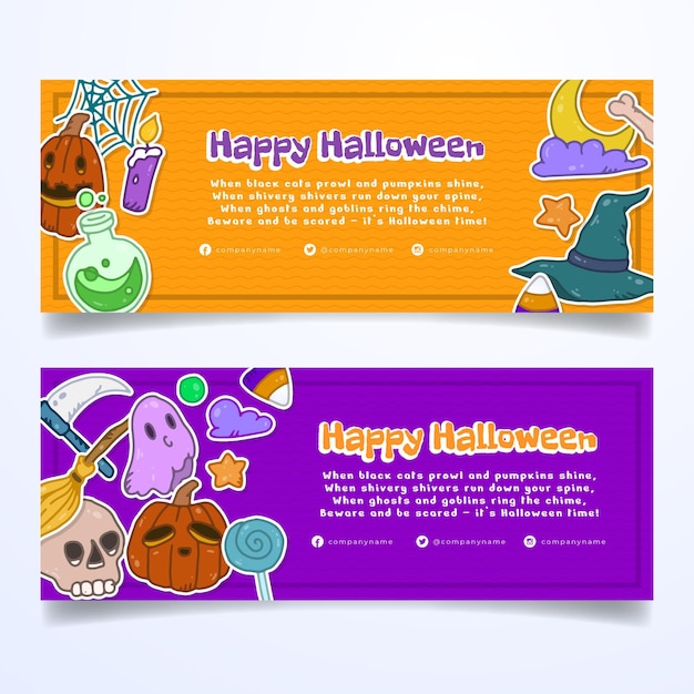 Conjunto de banners horizontales de halloween dibujados a mano
