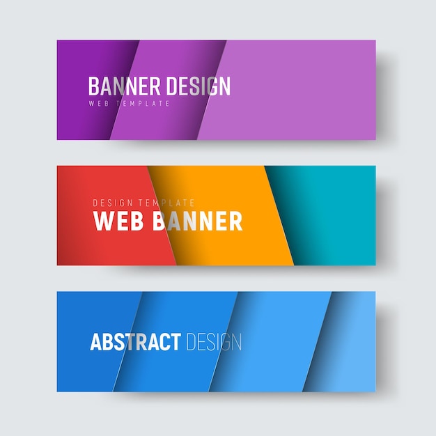 Vector conjunto de banners horizontales con hojas diagonales multicolores