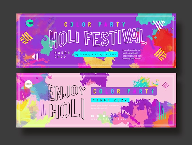 Vector conjunto de banners horizontales holi acuarela