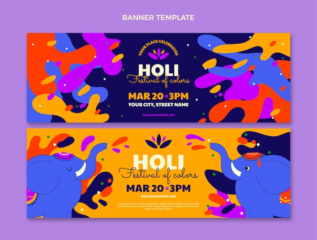 Vector conjunto de banners horizontales holi dibujados a mano