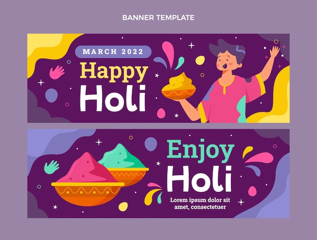 Vector conjunto de banners horizontales holi planos