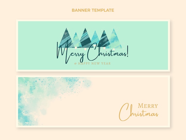 Vector conjunto de banners horizontales navideños en acuarela