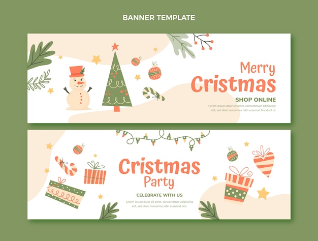 Vector conjunto de banners horizontales navideños dibujados a mano