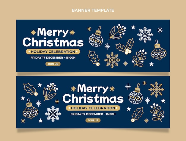 Vector conjunto de banners horizontales navideños dibujados a mano