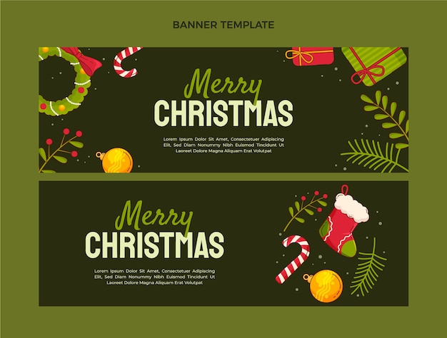 Vector conjunto de banners horizontales navideños planos dibujados a mano